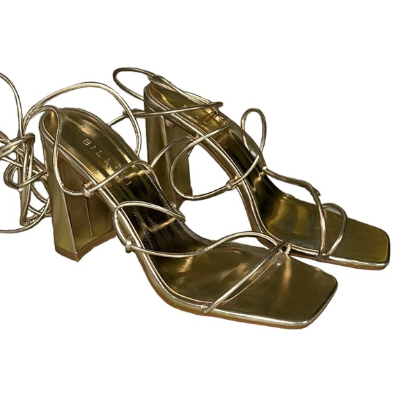 NWT Billini x Show Me Your Mumu Mahari Metallic Gold Wrap Strappy Heel Sandals 9 - Picture 4 of 16